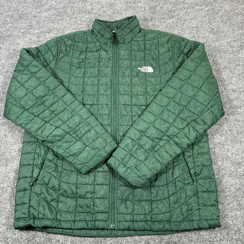 The North Face Jacket Mens Large Green Quilted Puffer Full Zip Insulated Outdoor